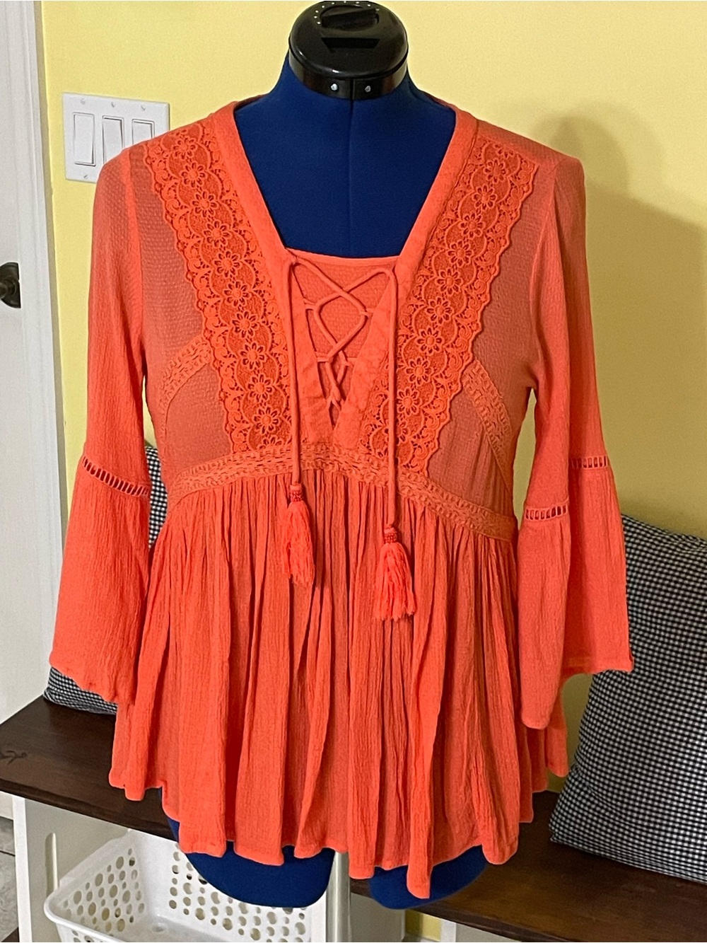 Crown & Ivy Coral Lace-Up Boho Tunic